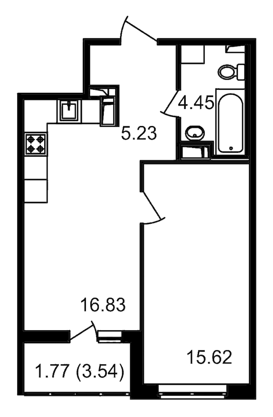 1-комнатная квартира 42.13 м², 12/14 эт., ЖК «Чёрная речка»